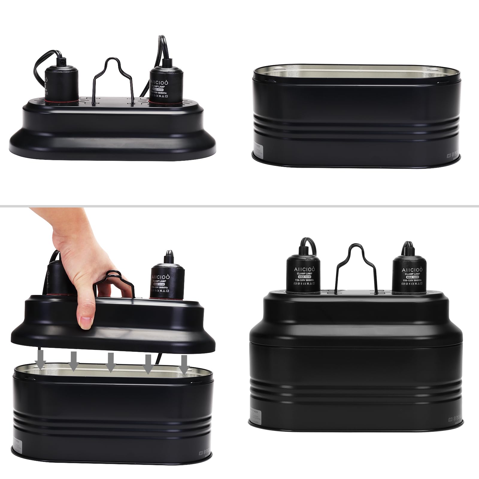 Aiicioo Dual Reptile Light Fixture - Bearded Dragon Light Fixture Double Reptile Heat Lamp Dome Max 160 Watt Terrarium Uvb Repti