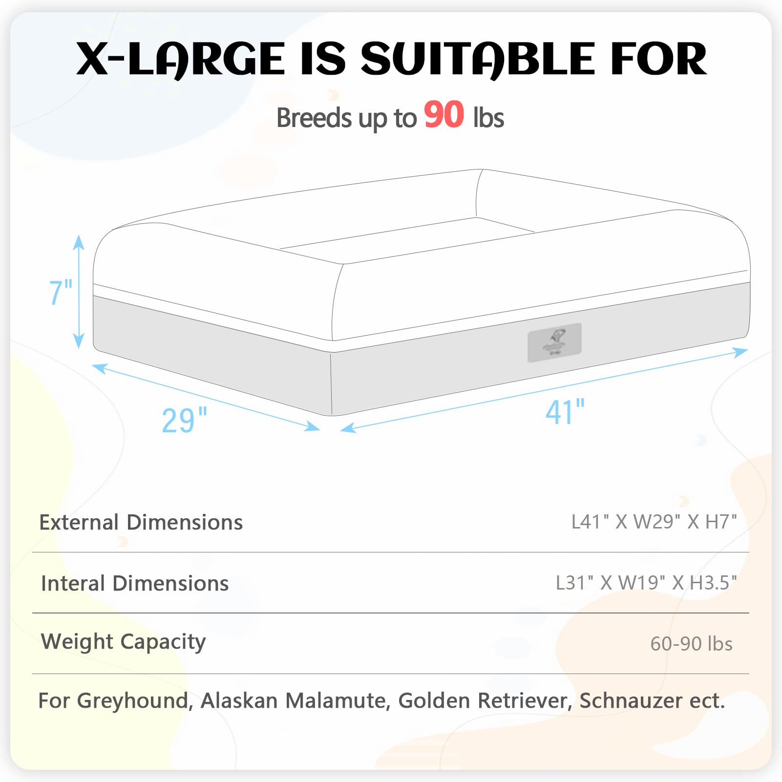Yiruka Xl Dog Bed, Orthopedic Dog Bed With Egg Crate Foam, Washable Dog Bed With Removable Cover, Extra Large Dog Bed Up To 90Lbs