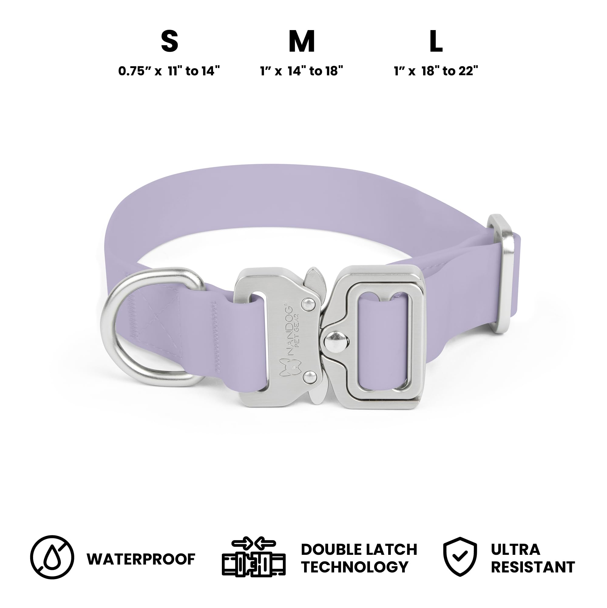Nandog The Signature Collection Waterproof Poly-Flex Sport Dog Collar In Large, Purple - Durable & Adjustable Design - Comfortab