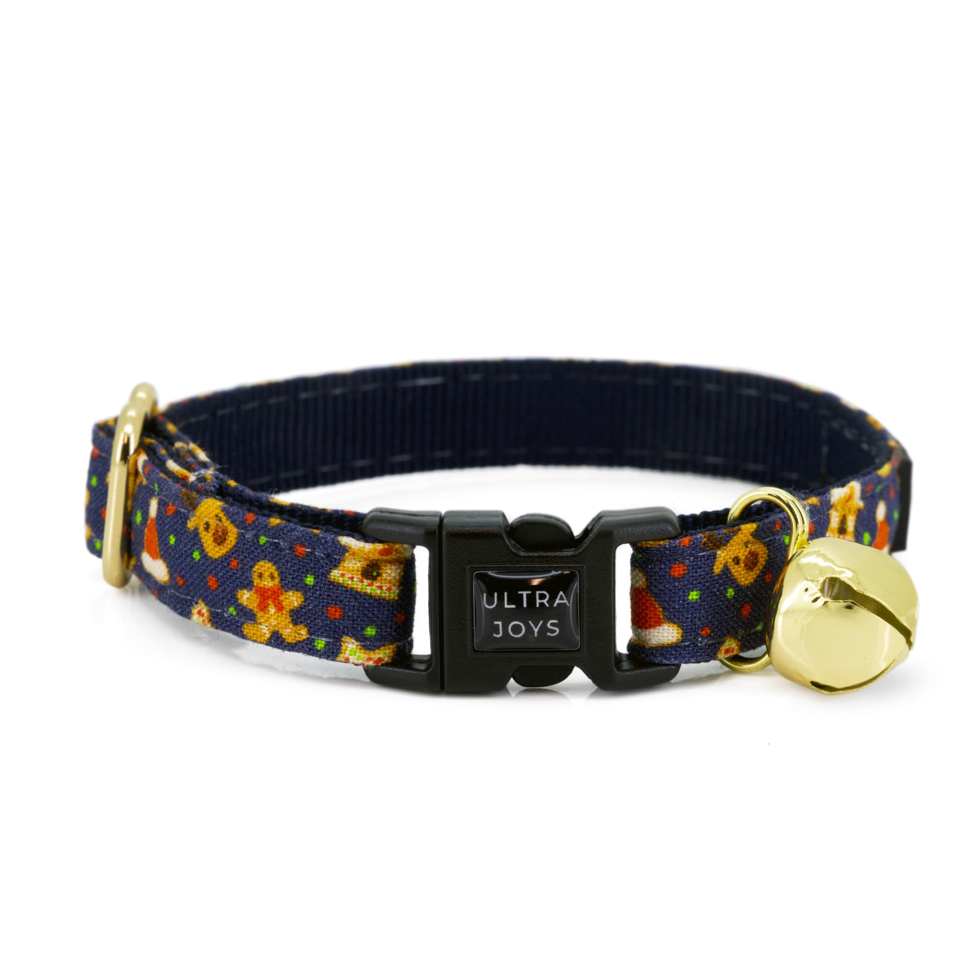 Ultra Joys Breakaway Cat Collar With Bells - Boy & Girl Cat Collars - Kitten To Large - Gingerbread Man Pattern