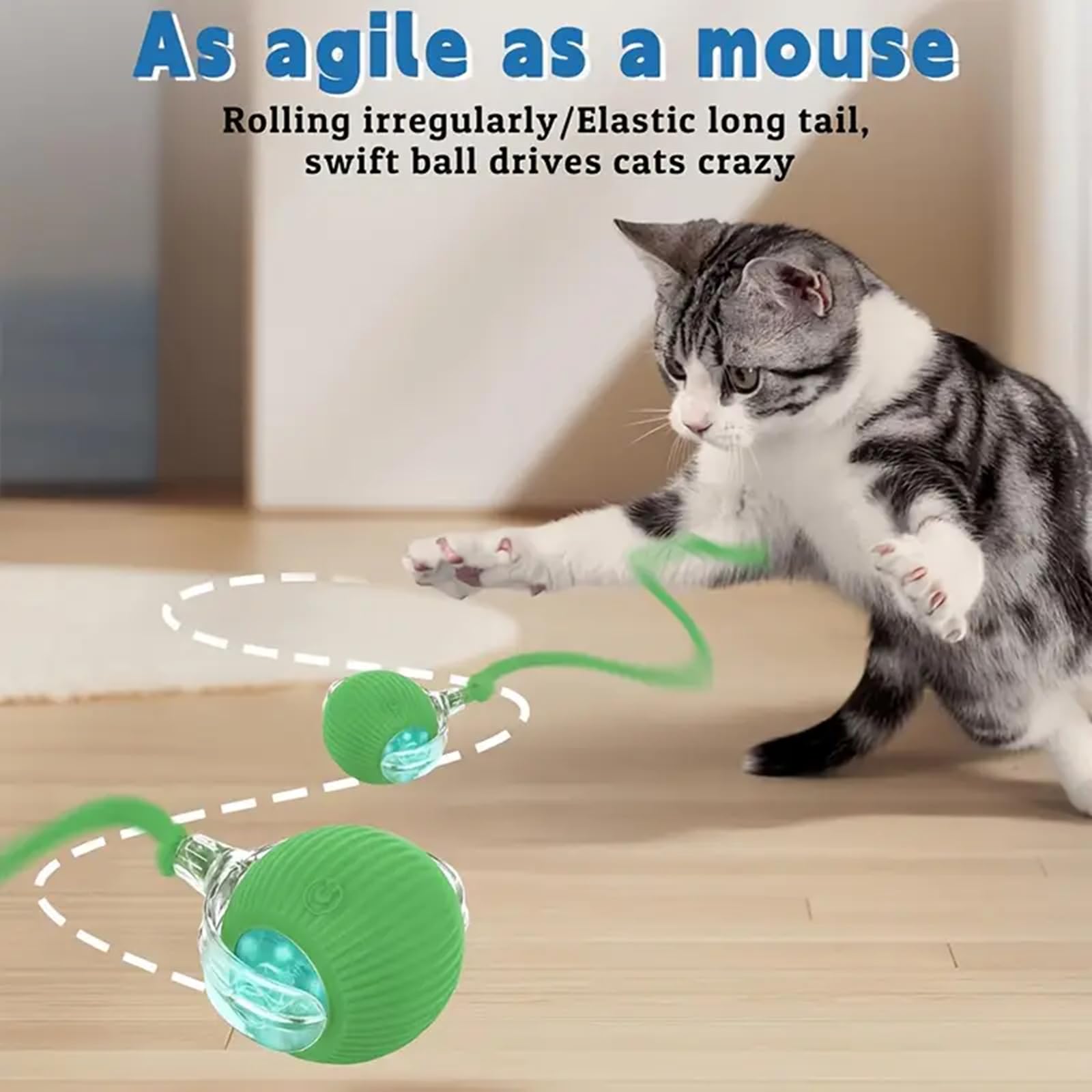 Interactive Cat Toys Ball for Indoor Cats, Self Moving Cat Toys Electric Rolling Balls, Realistic Mouse & Chase for Hunting and