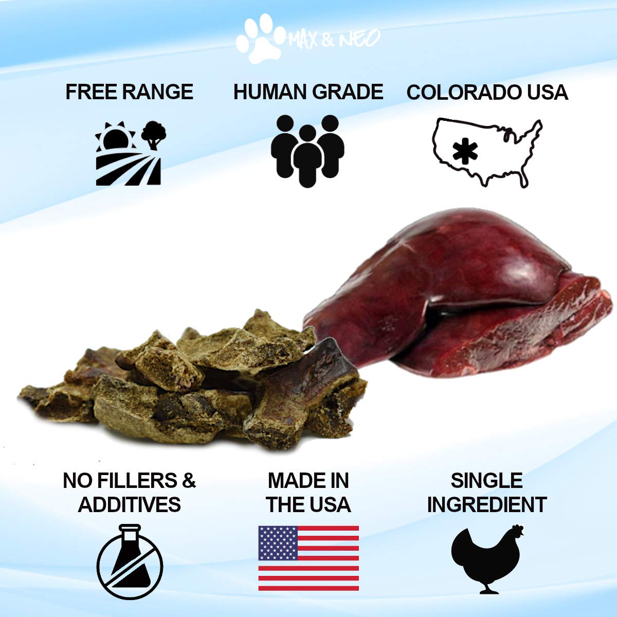 Max and Neo Bison Liver Dog Treats - Single Ingredient, 4 Ounce, Human Grade, 1 for 1 Donation to Dog Rescues