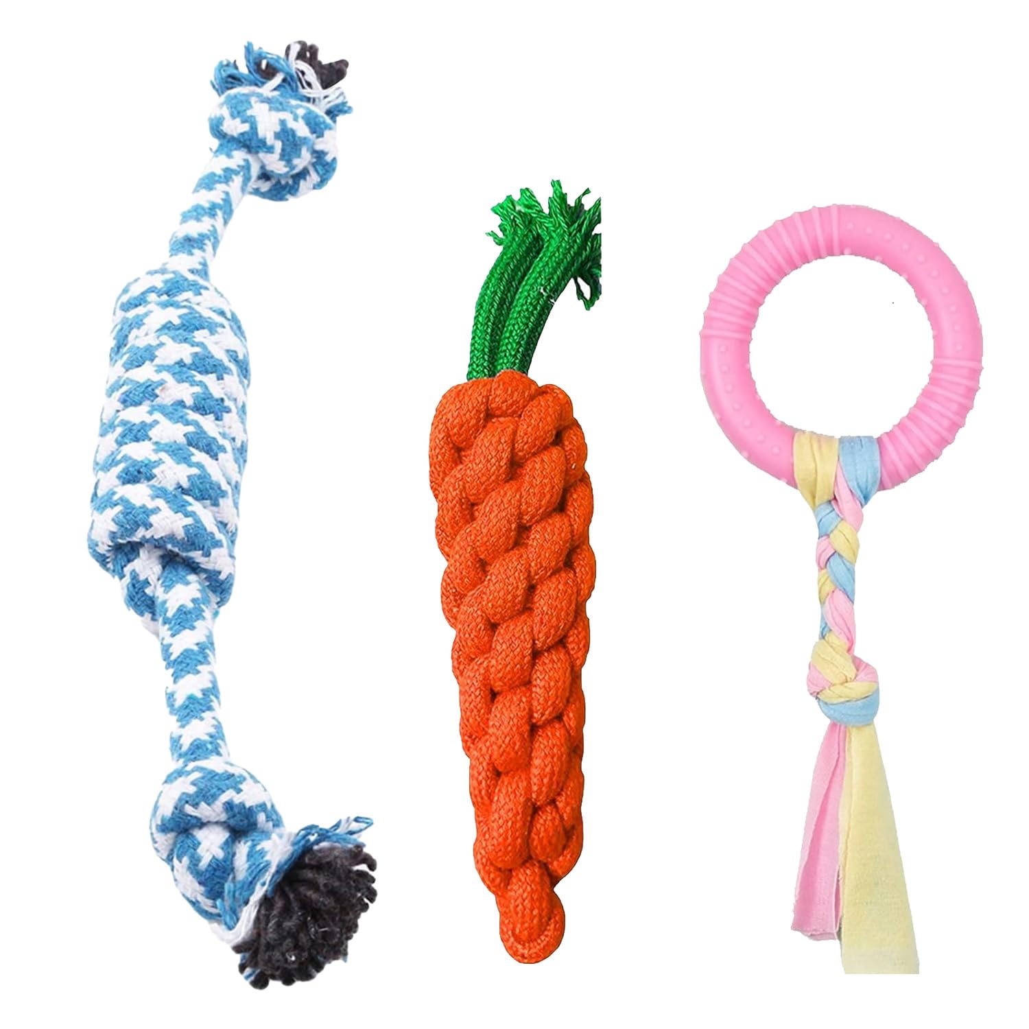 Emily Pets Chew Toys For Puppies Durable Cotton Rope Teething Playing Toy For Puppies, Kittens, And Medium Dogs (Color May Vary,
