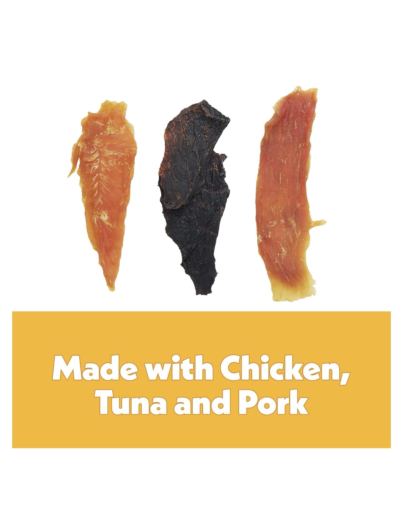 Wiggles & Wags Jerky Cuts Dog Treats, Assorted Chicken, Tuna & Pork, 16 oz with Bone Shaped Waste Bag Dispenser