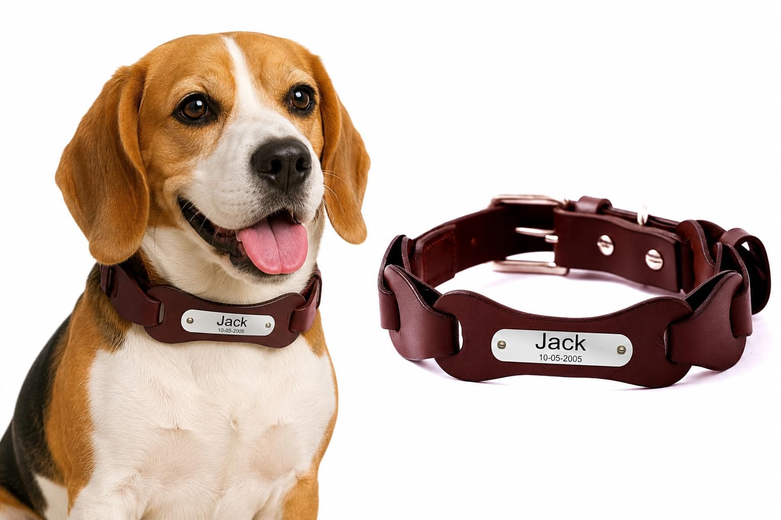 AdilS Harness Leather Personalized Dog Collar For Large Medium Small Dogs Neck Collar With Customized Dog Name, Neck Size: S(12