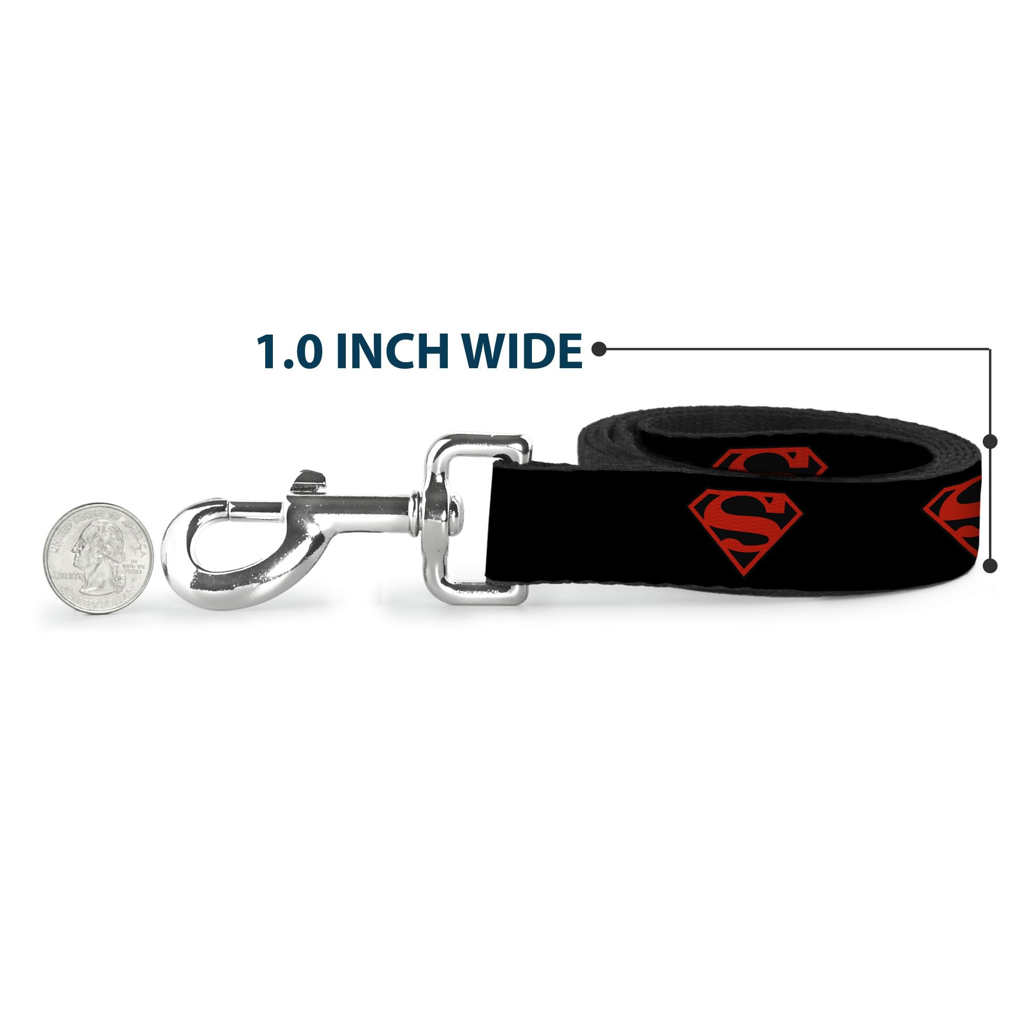 Dog Leash Superboy Shield Black Red 6 Feet Long 1.0 Inch Wide