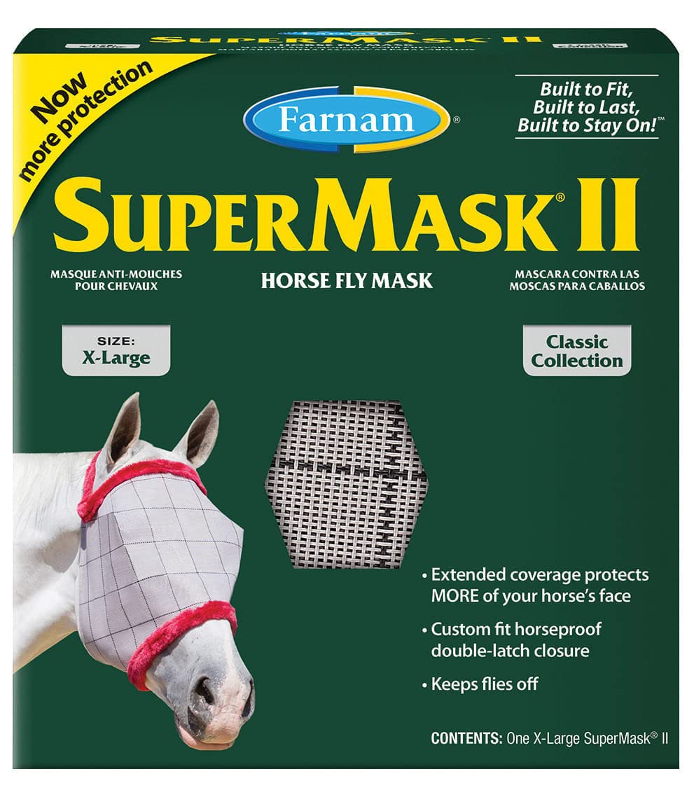 Farnam SuperMask II Fly Mask Without Ears for Larger Horses, Full Face Coverage and Eye Protection from Insect Pests, Structured
