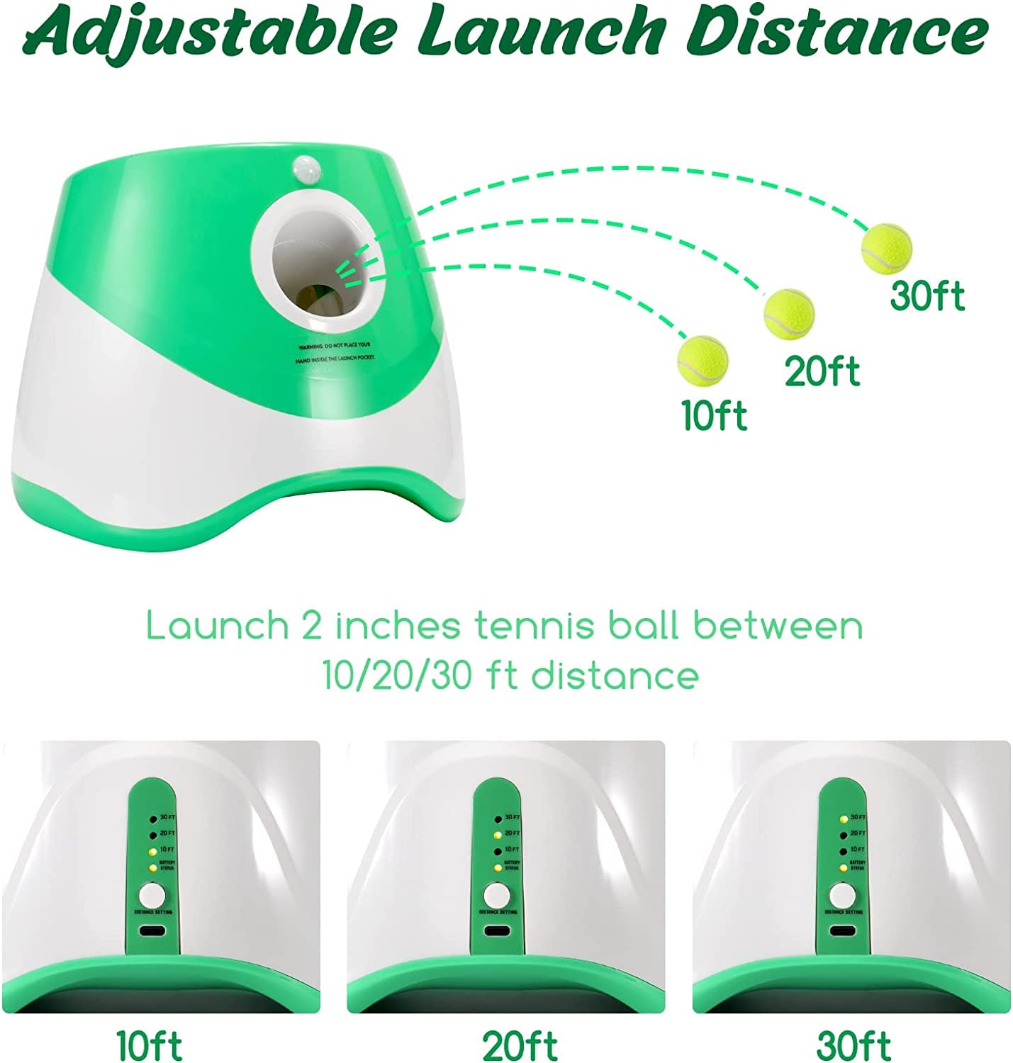 Soco Dog Ball Launcher Automatic,10-30 Ft Distance, Usb Rechargeable Ball Thrower, Led Indicator Dog Toy, Included 6 Mini Tennis