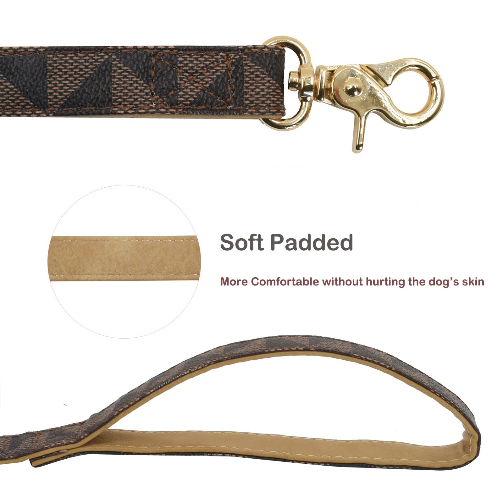 Leather Dog Collar And Leash Set, Check Pattern Dog Collar Leashes Metal Buckle Adjustable Durable For Small Medium Large Dogs (