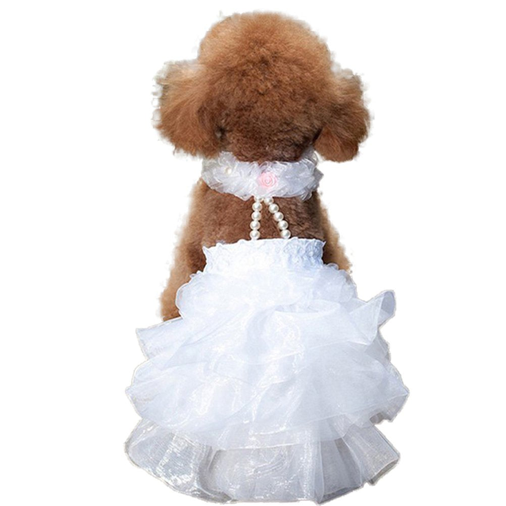Shiaomin Dog Wedding Dress Bride Outfit With Pearl Necklace And Rose Pet Princess Dress Apparel For Puppy Dog Cat (Small)