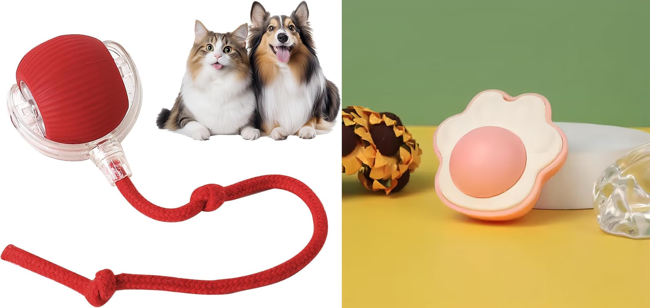 Pet Fun Combo Pack Of 2 | Interactive Cat Ball With Rope Tail & Paw Shaped Cat Toy With Catnip & Silvervine | Natural Licking Wa