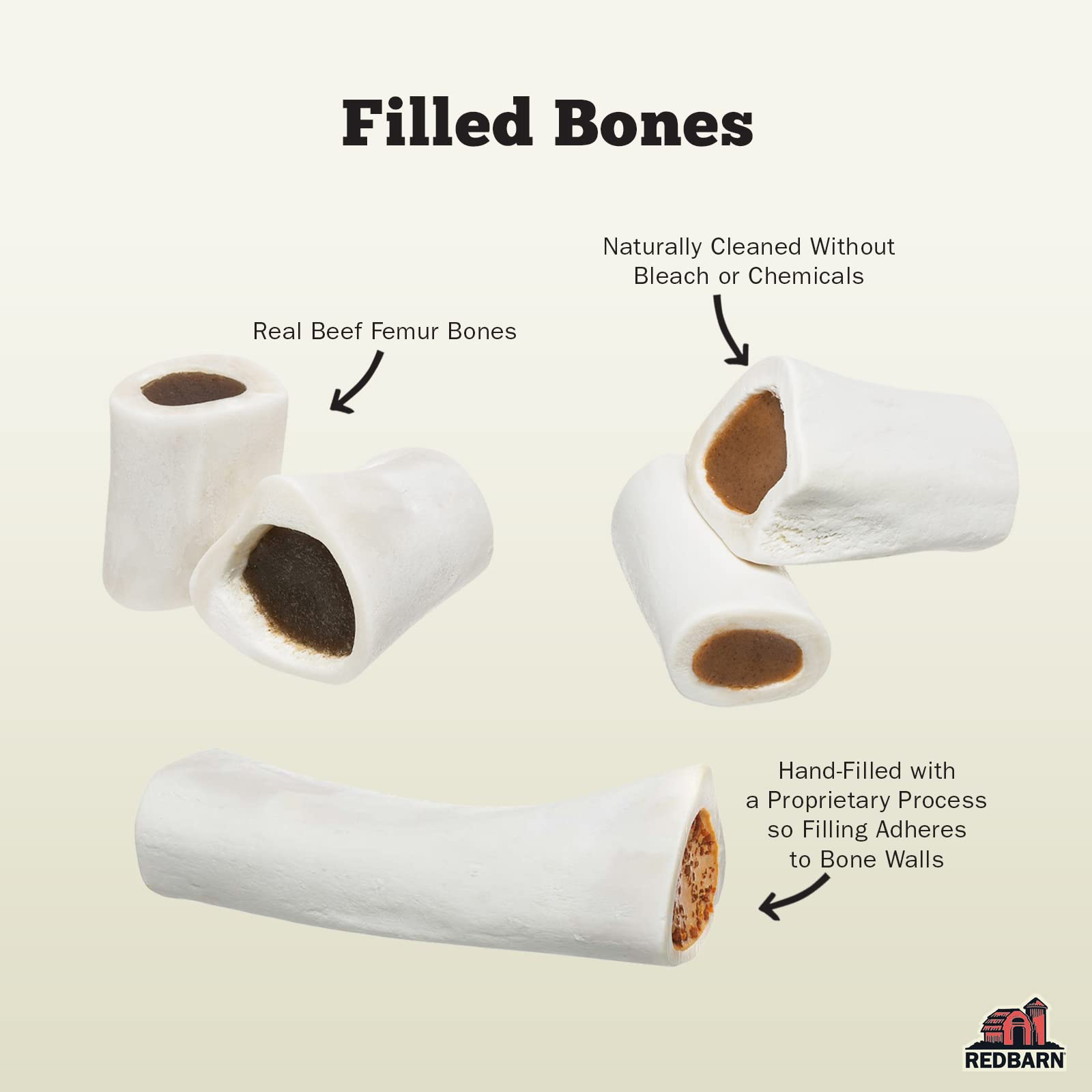 Redbarn Filled Dog Bones, Natural Long-Lasting Dental Treats; Suitable for Aggressive Chewers, Small (3) - 10 Bones (Cheese N B