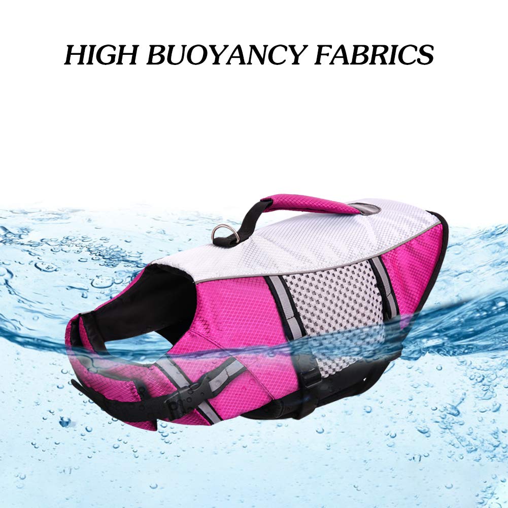 Dog Life Jacket Swimming Vest Lightweight High Reflective Pet Lifesaver With Lift Handle, Leash Ring Pink,S