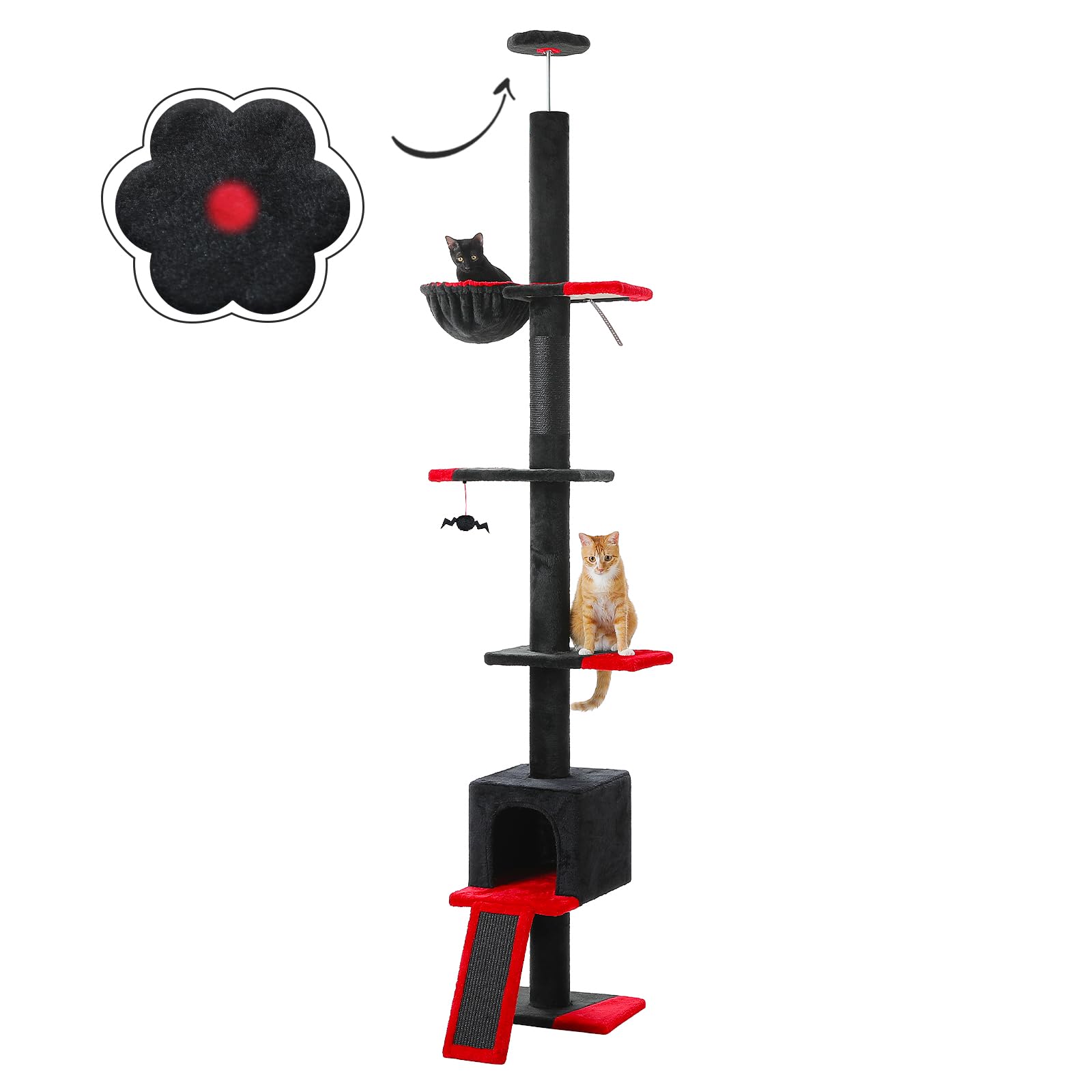Pequlti Gothic Cat Tree Floor To Ceiling, Tall Cat Tower, Adjustable Height (83''-108'') 5 Tiers Climbing Tree For Indoor Cats W