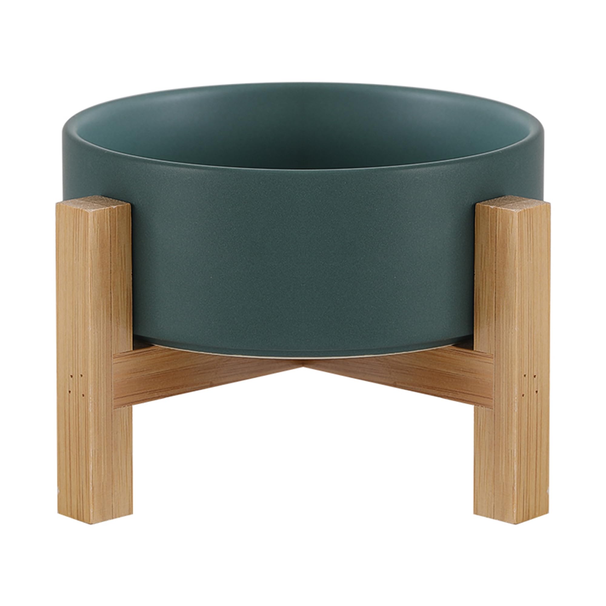 Raised Ceramic Cat Bowl - Cat Food Bowl with Bamboo Stand - Elevated Dog Food Dish for Puppies - Comfort Eating - 13.5 oz - 400 