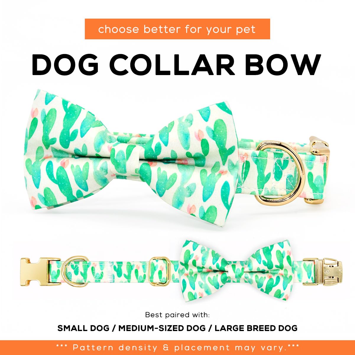 Cacti Cat/Dog Bowtie Collar, Green Summer Collar Accessory For Dogs, Gifts For Dogs Meeting For The First Time, Medium 12-20 Inc
