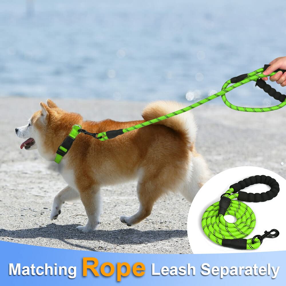 Taglory Reflective Adjustable Dog Collars For Puppy Small Medium Large Dogs, Thin Nylon Webbing And Quick Release Plastic Buckle(Green Medium)