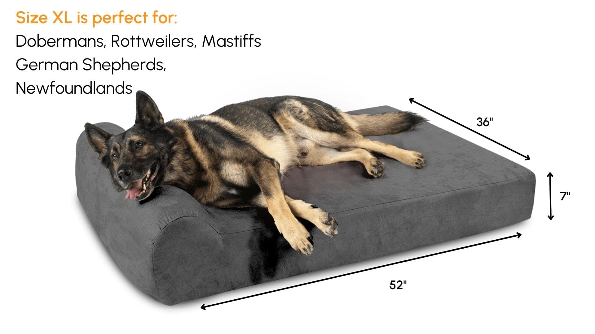 Barker Beds Headrest Extra Large Dog Bed (Xl, Charcoal) - 7'' Thick Soft & Comfortable Orthopedic Cushion - Xl Dog Bed - Durable