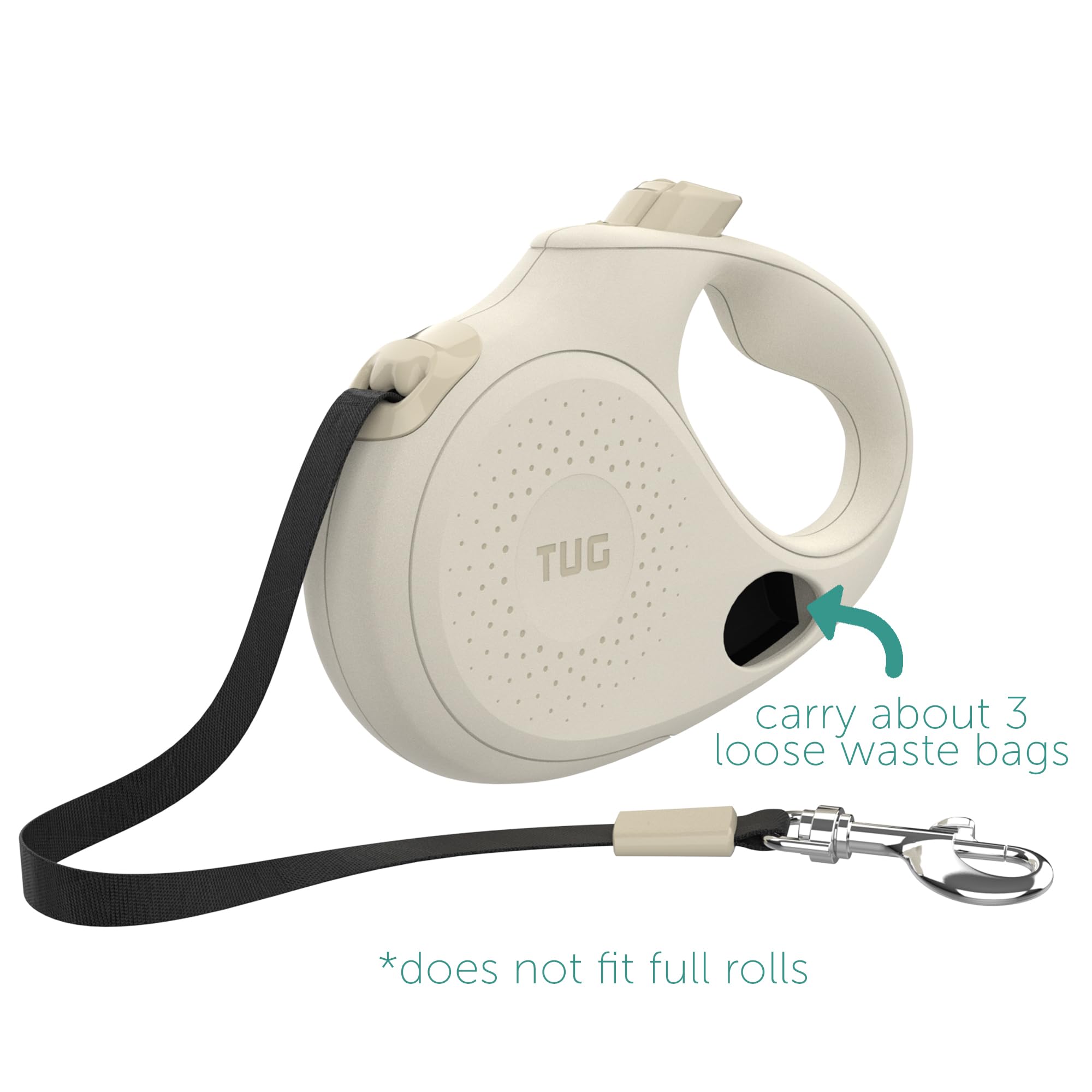 TUG Retractable Dog Leash with Waste Bag Dispenser, Small, Cream, Model T008-SCRM
