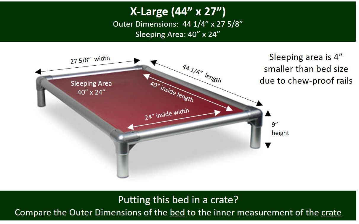 Kuranda Chewproof Bed - Silver Aluminum - 44'' x 27'' - Cordura Nylon - Burgundy