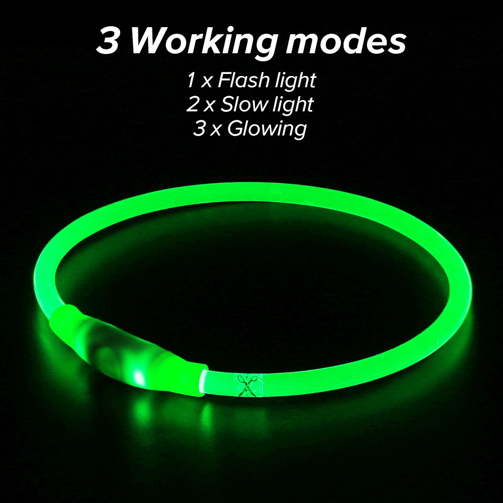 Illumifun LED Dog Collar, Rechargeable Light Up Dog Collars, Illuminated Lighted LED Necklace Glow in The Dark (Neon Green)