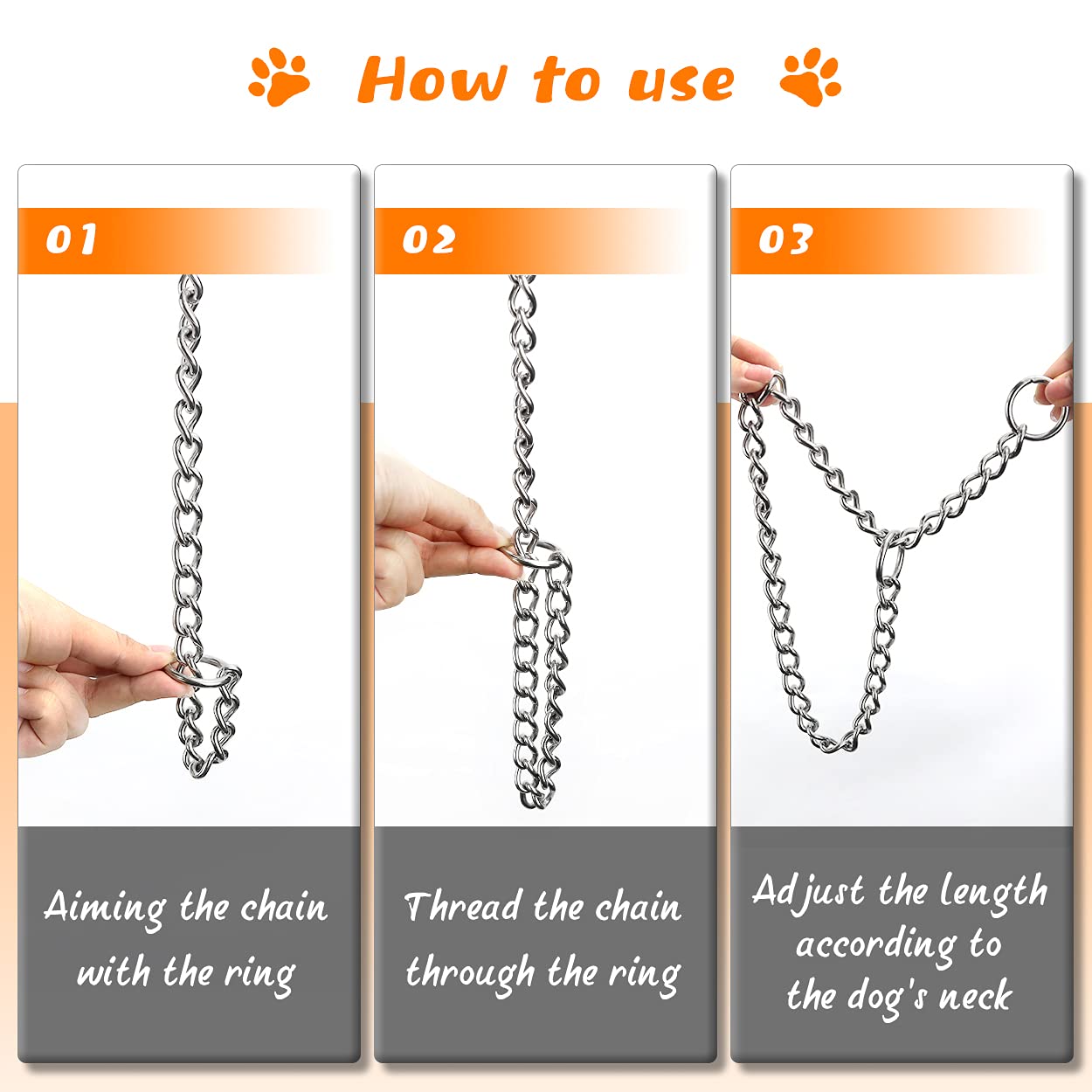 TagME Chain Choke Collar for Dogs, Adjustable Weather Proof Necklace for Medium Large Dogs, Alloy Steel Pet Training Collar