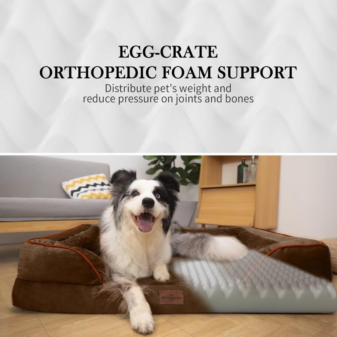 Comfort Expression XL Orthopedic Dog Bed, Waterproof, Washable, 42"x30"x9", Chocolate Brown, Non-Slip Bottom, Removable Cover