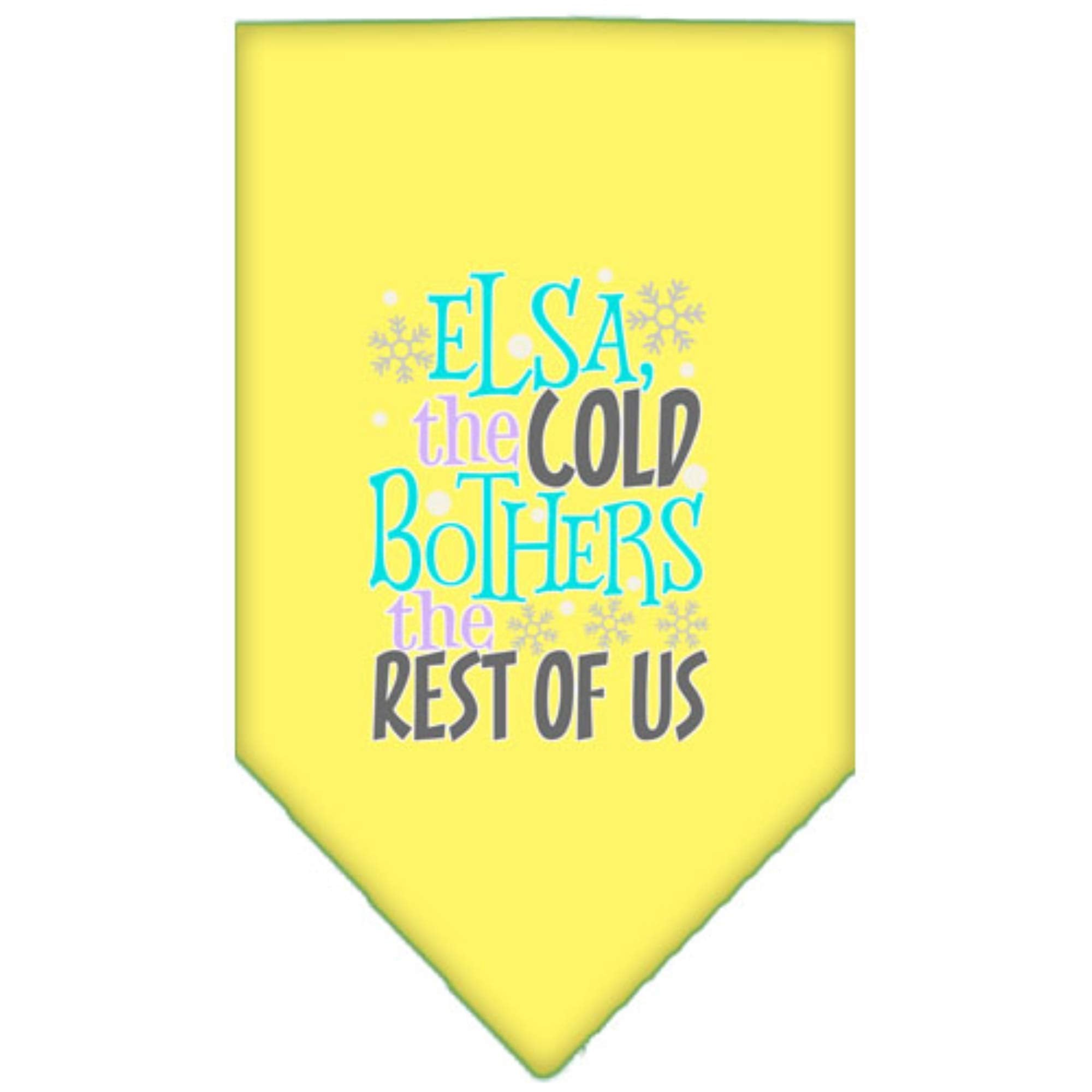 Pet and Dog Bandana Screen Printed, "Elsa, The Cold Bothers The Rest Of Us" Yellow Small