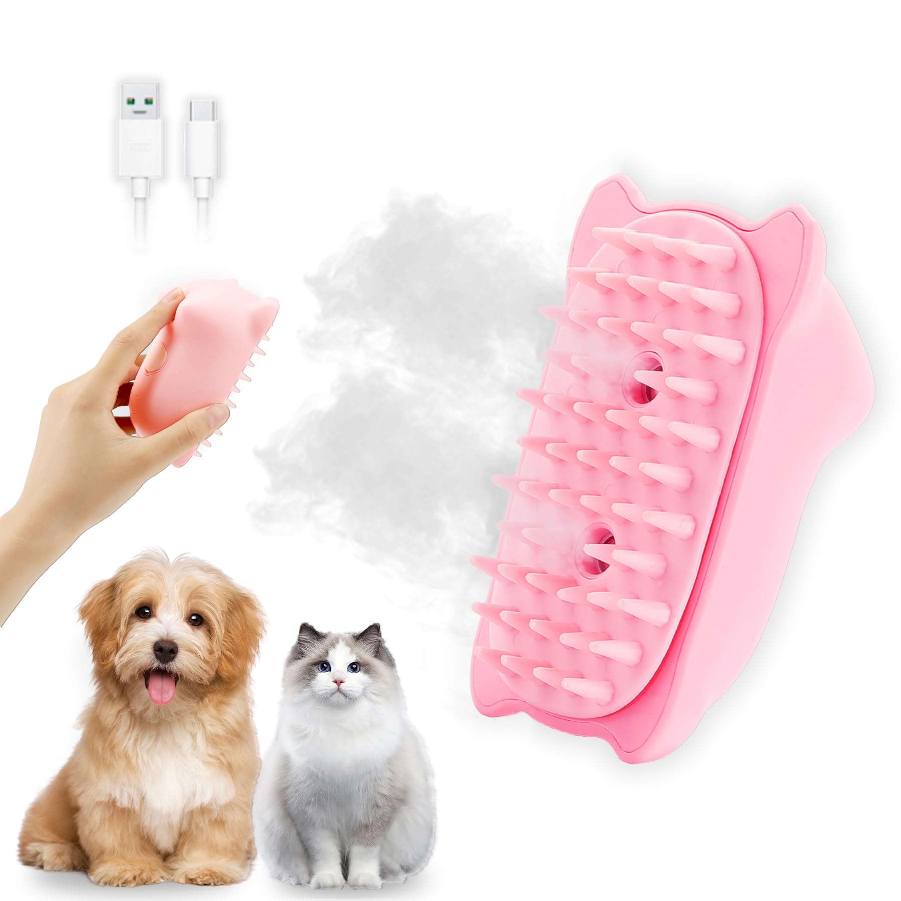 Cat Steam Brush, 3 In 1 Cat Steamy Brush For Shedding Grooming Brush With Steam, Rechargeable Silicone Pet Brush For Cat Dog She