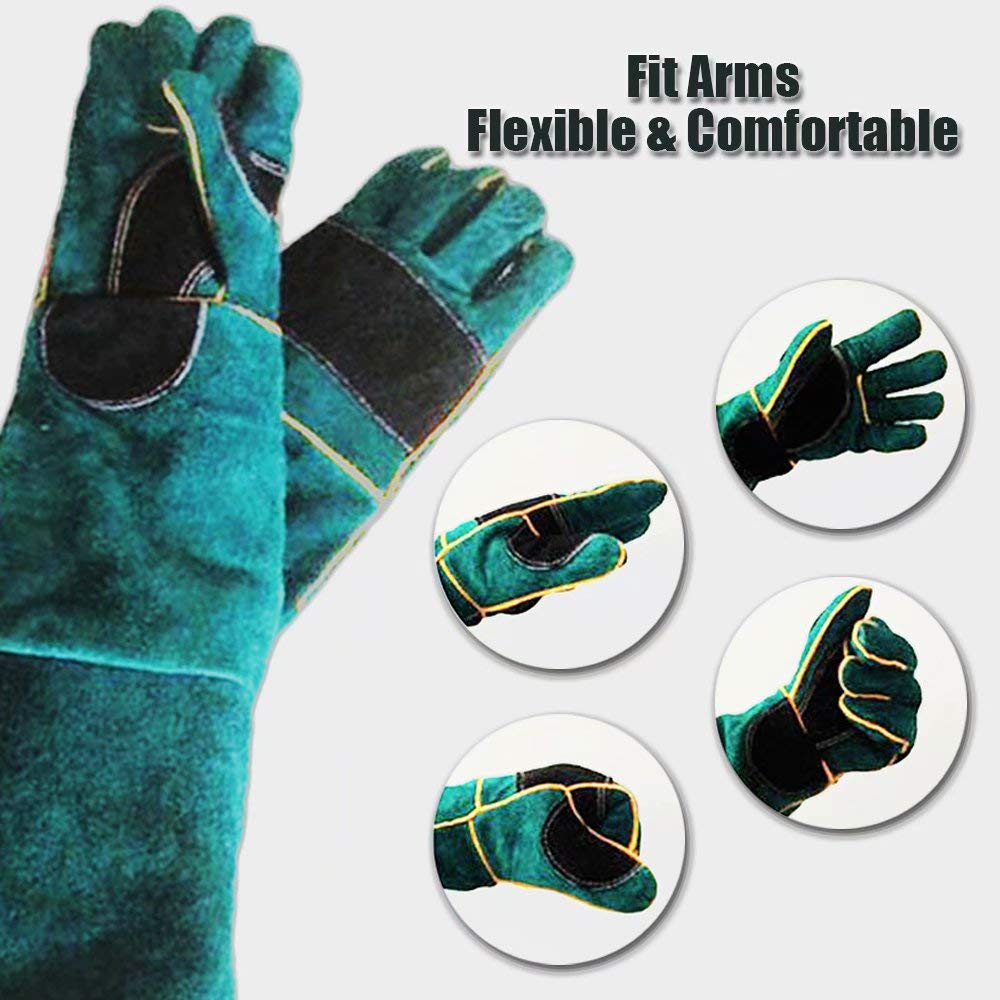 YBB Animal Handling Anti-Bite/Scratch Gloves - Dark Green, Leather, 1 Count for Dogs, Cats, Birds, Parrots