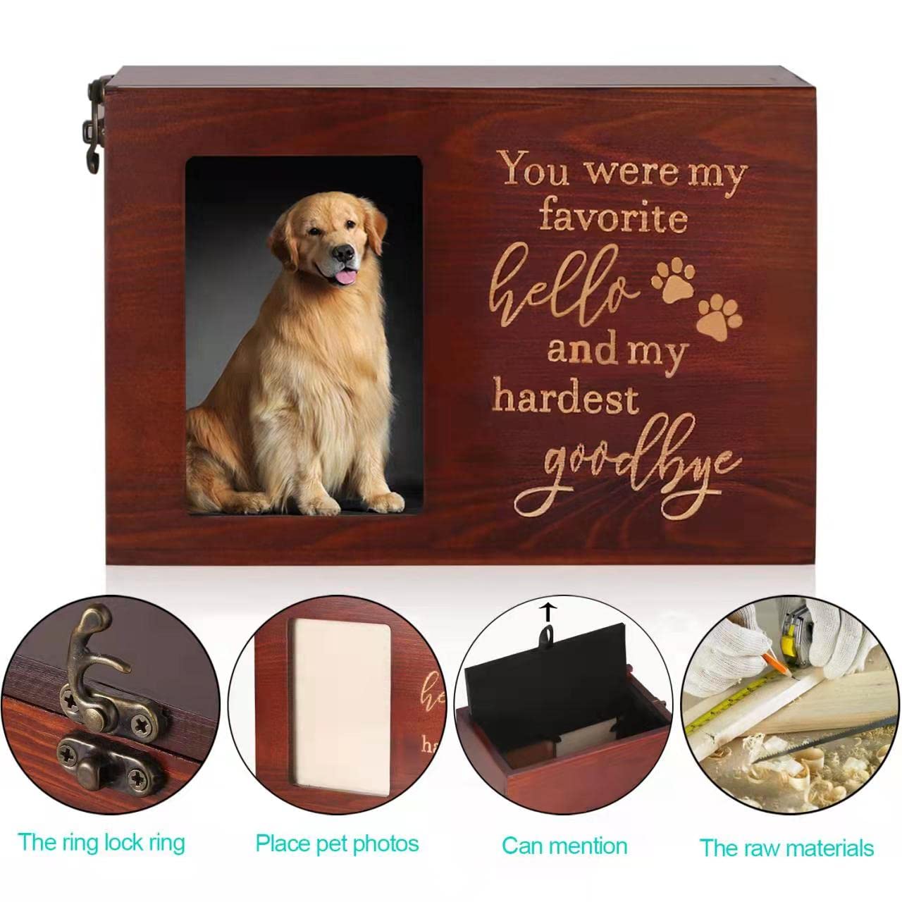 DGDCDV Pet Memorial Urns for Dog/Cat Ashes, Large Wooden Keepsake Box, XLarge, Nature Color, Model DGDCDV011