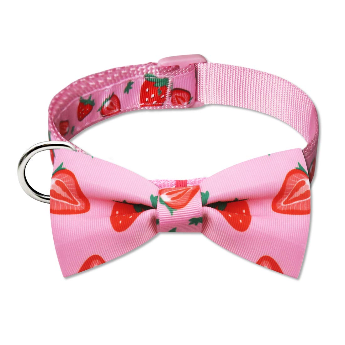 Azuza Dog Collar Bow Tie, Lovely Pink Dog Collars With Bowtie For Small Dogs