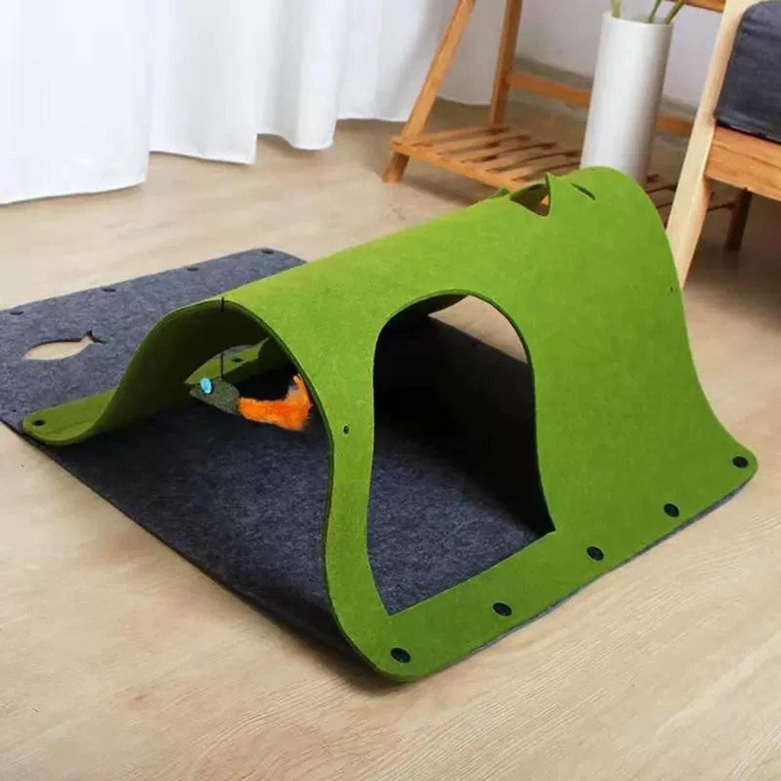 The Style Sutrafelt Cat Tunnel With Hanging Mouse Peep Hole Play Mat Foldable For Kitten Green|Pet Supplies | Cat Supplies | Toy