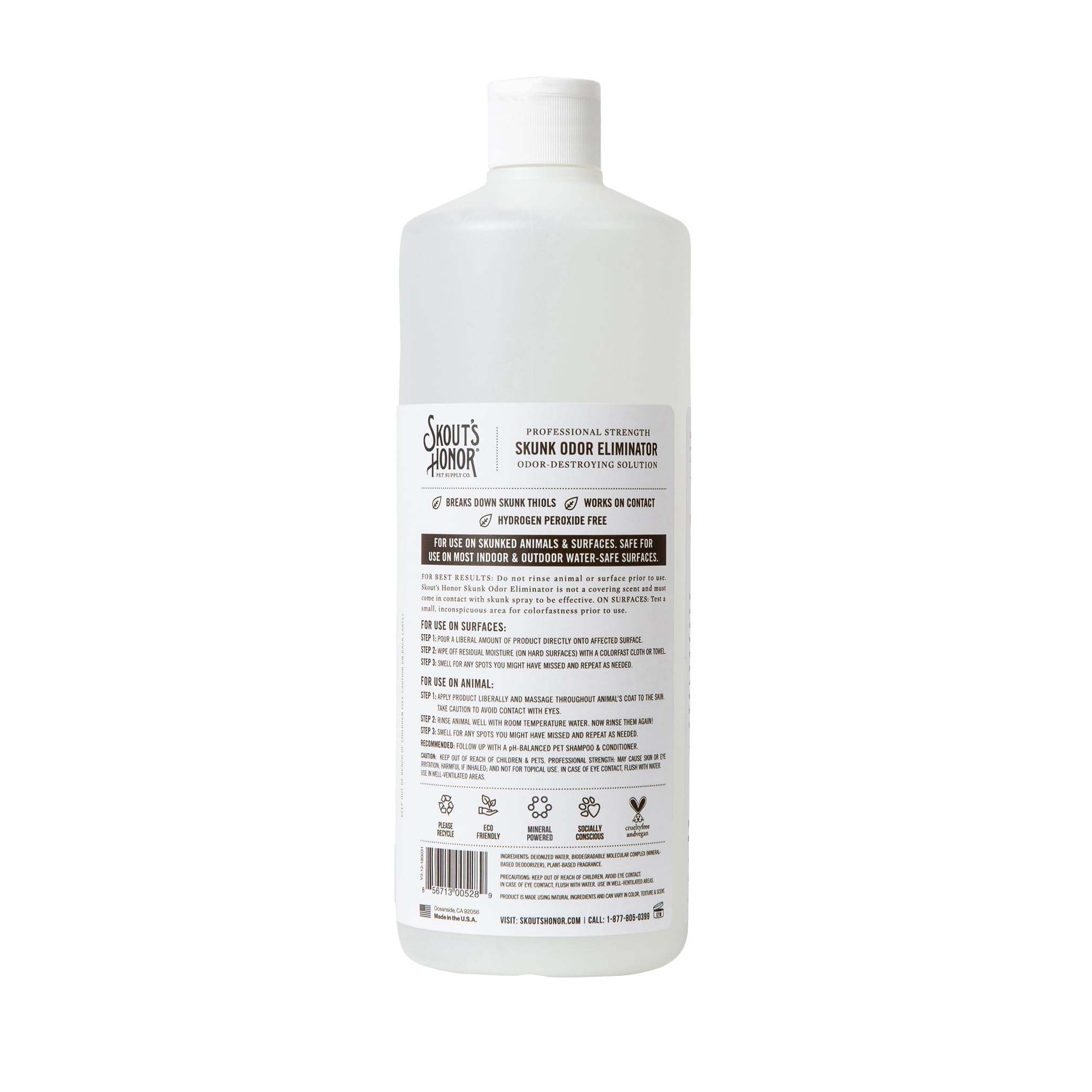 Skout'S Honor Skunk Odor Eliminator For Pets, Indoor, And Outdoor Surfaces - Eliminate Skunk Spray Odor, Eco-Friendly, Cruelty-F