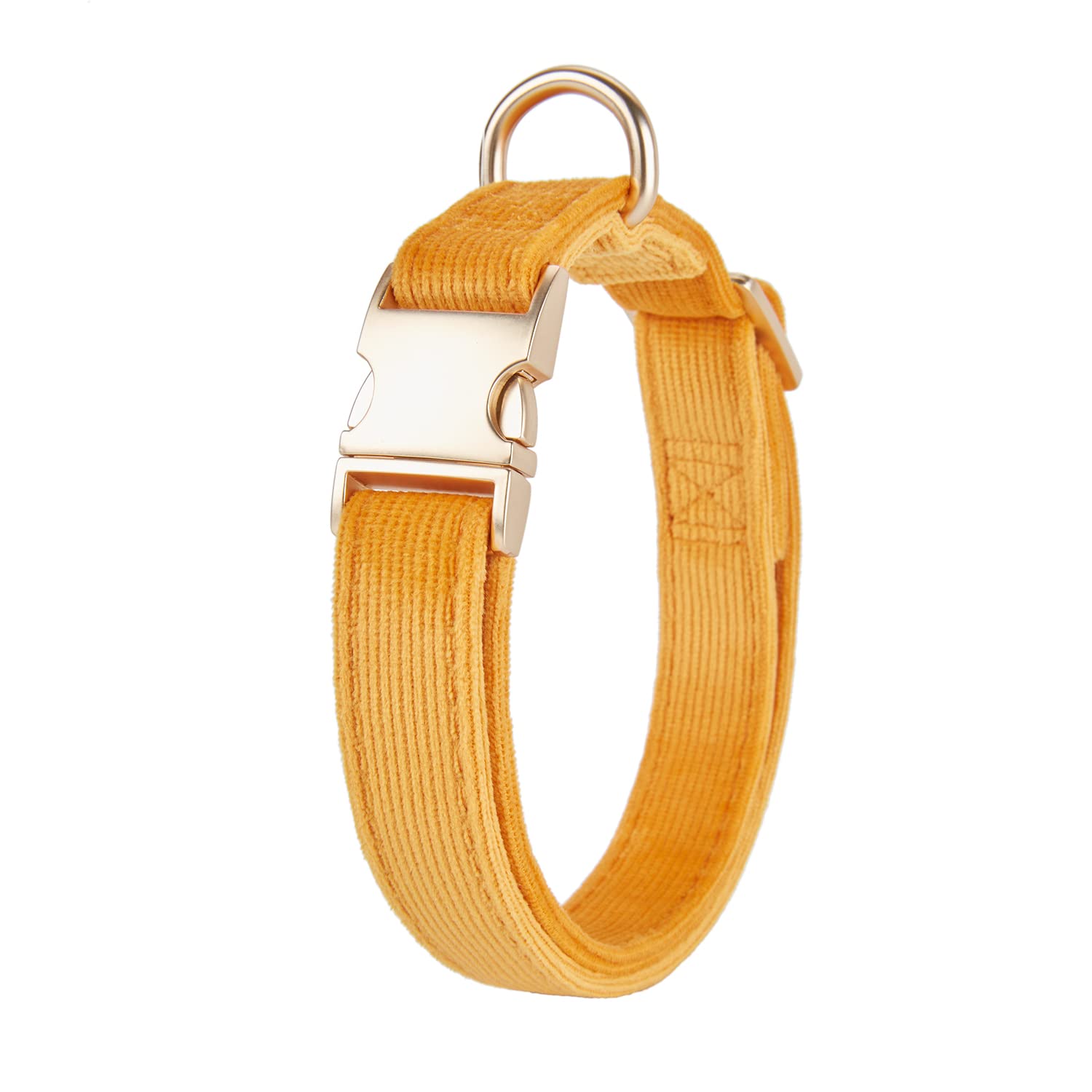 YUDOTE Soft Cotton Dog Collar with Metal Buckle Adjustable Heavy Duty Comfy Corduroy Collars for Small Medium Large Dogs,Orange,