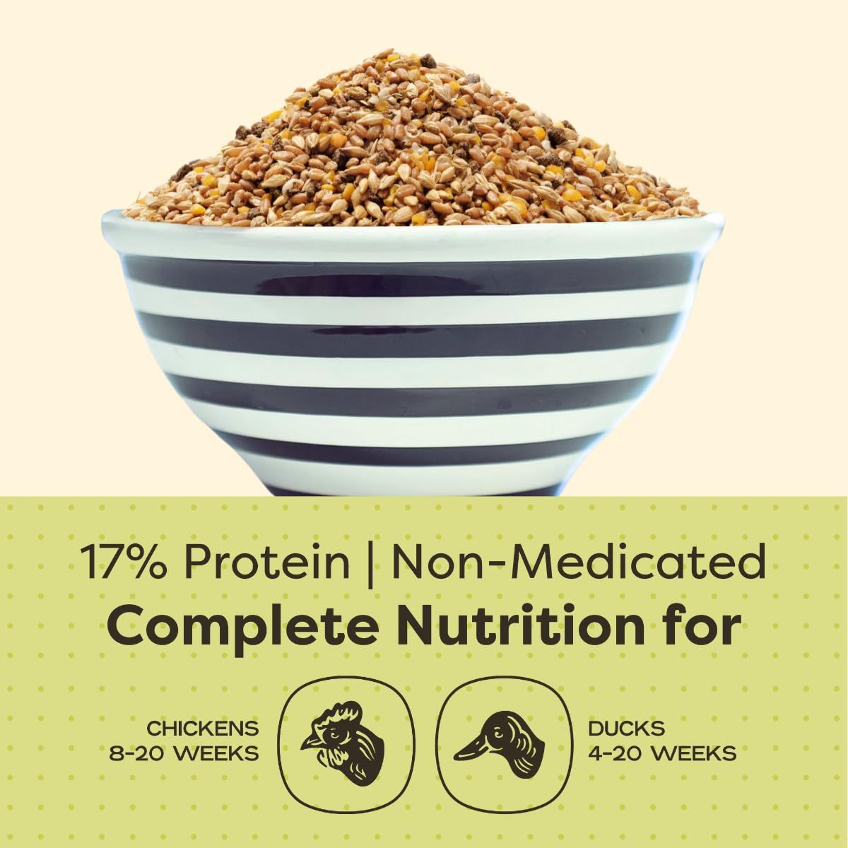 Scratch and Peck Whole Grain Grower Mash Chicken and Duck Feed - 10 lbs Bag - Corn-Free and Soy-Free - 17% Protein, Certified Or