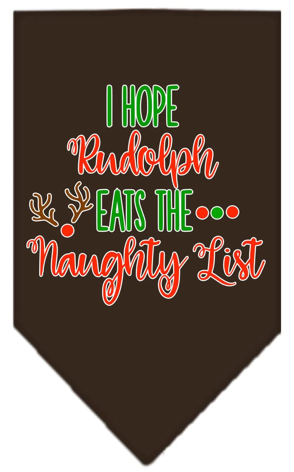 Christmas Pet and Dog Bandana Screen Printed, "Hope Rudolph Eats The Naughty List" Black Small
