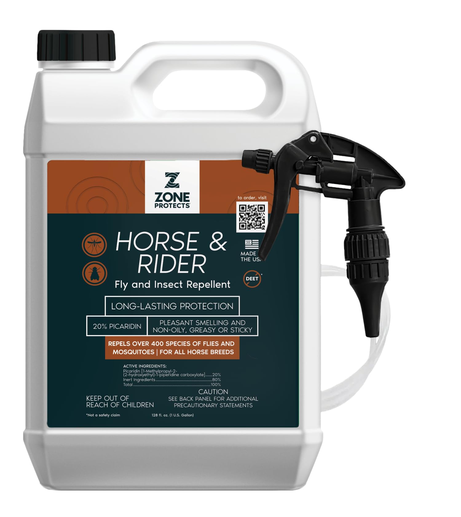Zone Protects Horse & Rider Fly Spray Gallon with Trigger Sprayer; EPA-Registered Picaridin Fly, Tick and Mosquito Repellent for