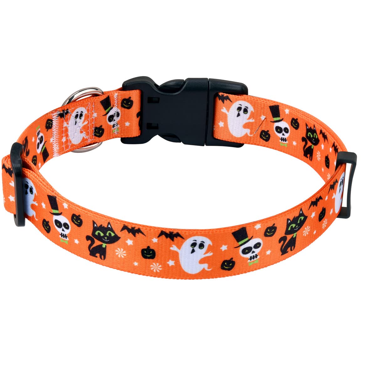 Hqyddmi Halloween Dog Collar With Pumpkin Bat Cats, Ghosts Print, Soft Comfortable Adjustable Collars For Small Medium Large Dogs(Halloween,L)