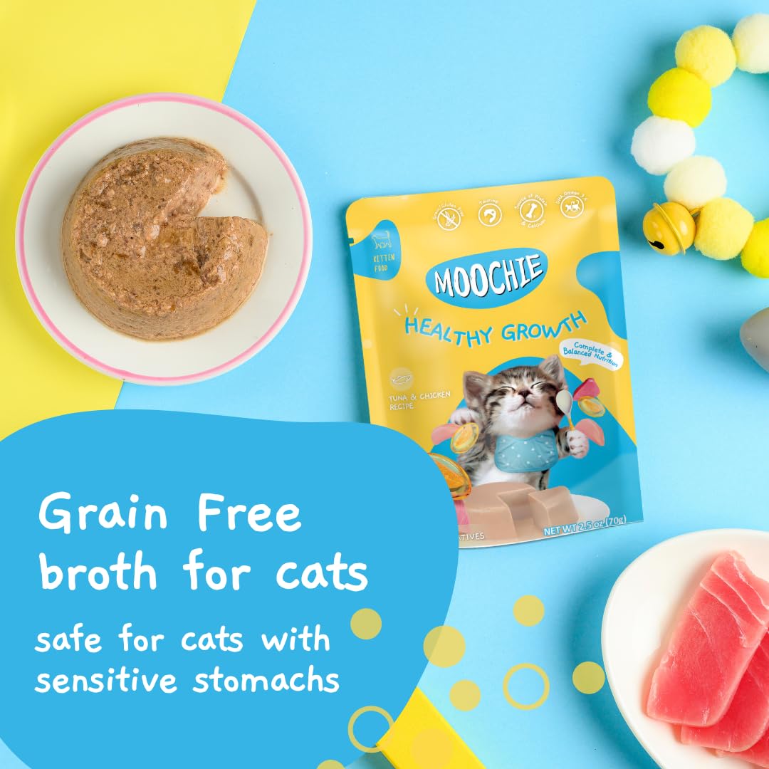 MOOCHIE Grain Free Kitten Wet Food - Healthy Growth - Made with Tuna & Chicken Pat   - No Artificial Flavors or Preservative - 1