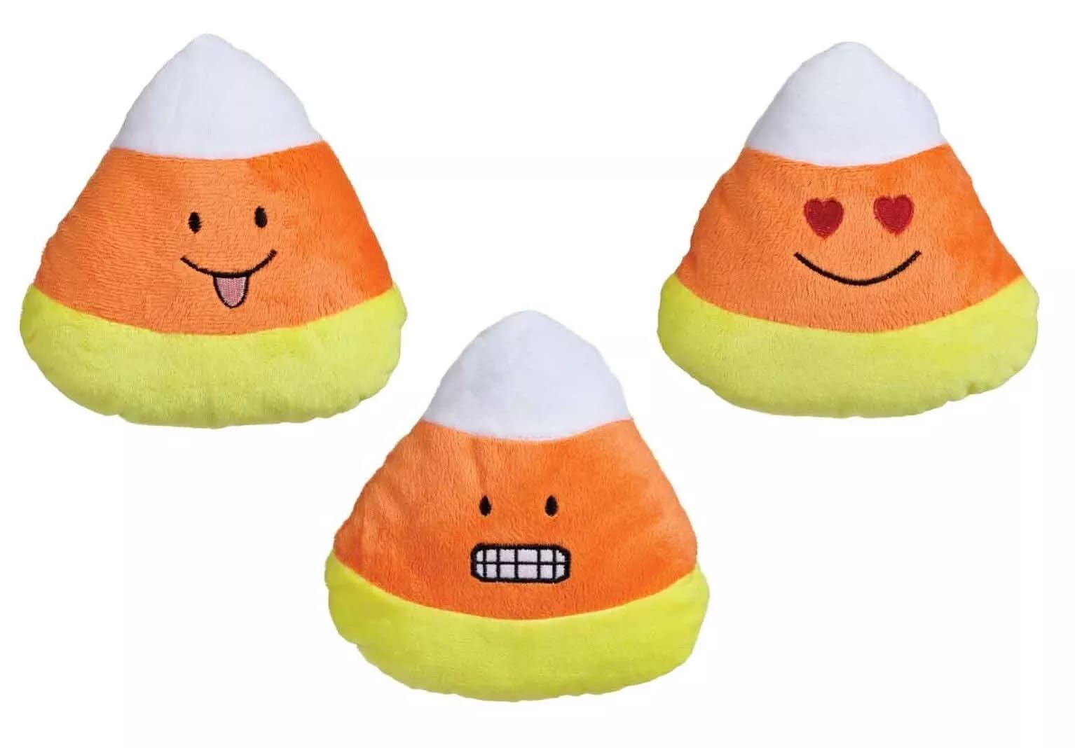 Soft Dog Toys Candy Corn Plush Squeaker Funny Face Emoji 6' Choose Smile Grin Hearts Or Set (Full Set - All 3 Characters)