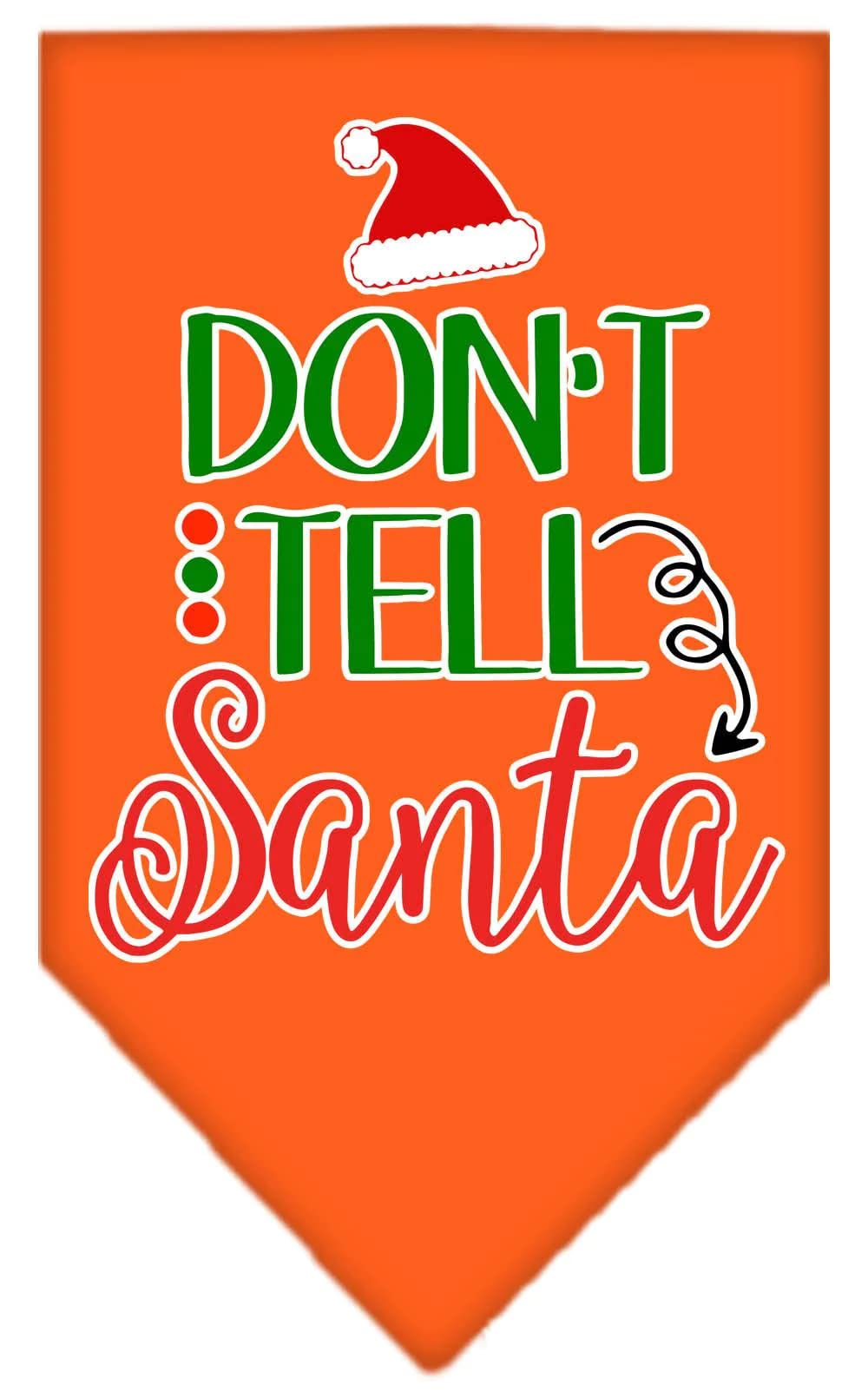 Christmas Pet and Dog Bandana Screen Printed, "Don't Tell Santa" Orange Large