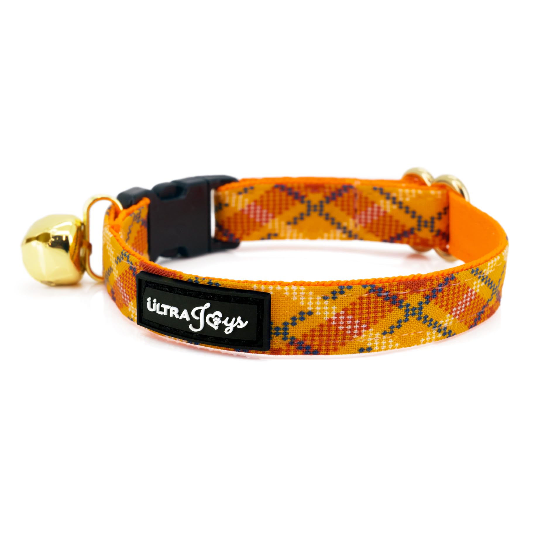 Ultra Joys Breakaway Cat Collar With Bells - Plaid Orange, Large