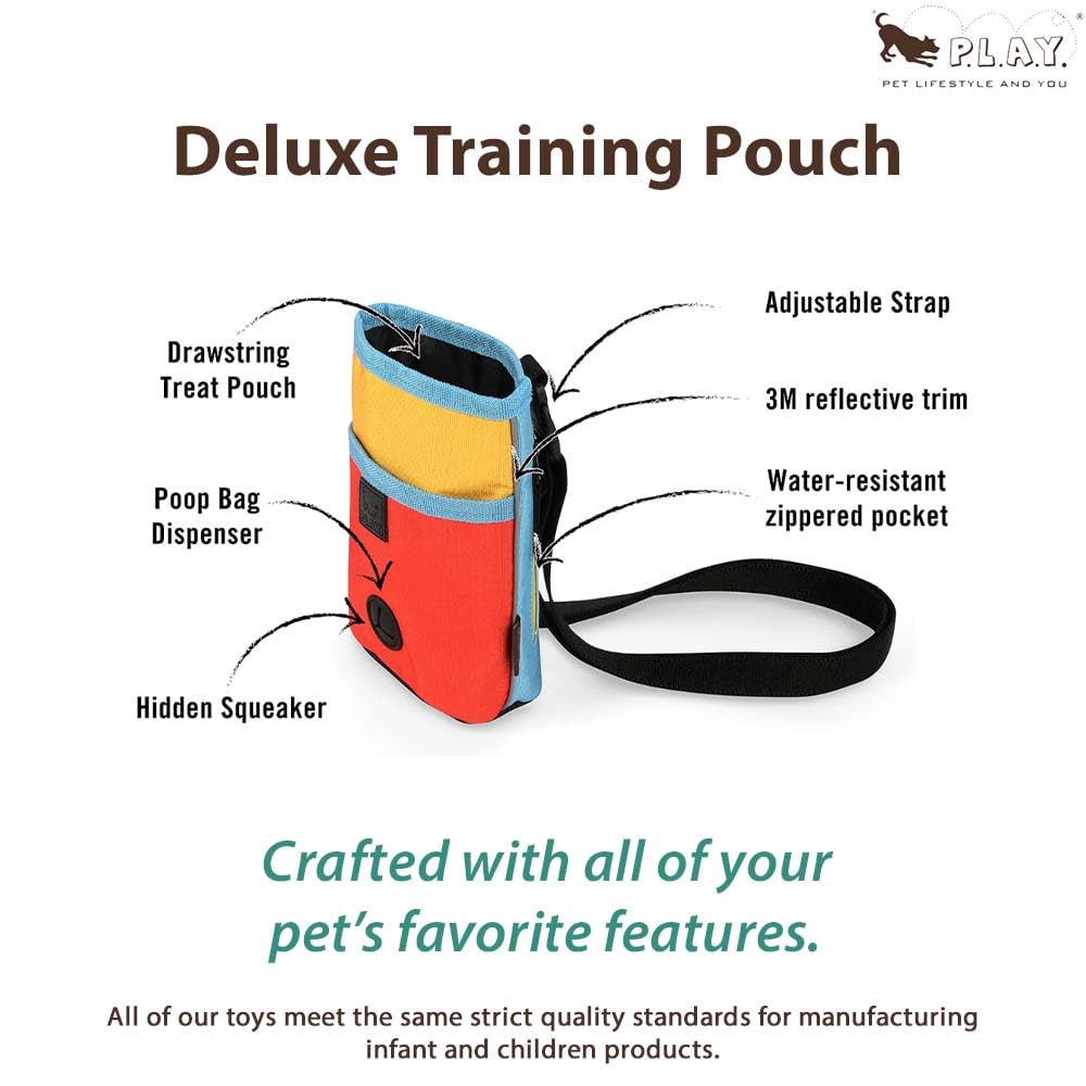 P.L.A.Y. Scout & About Deluxe Training Treat Pouch with Poop Bag Dispenser - 3 Way Wear, Detachable & Adjustable Strap, Reflecti