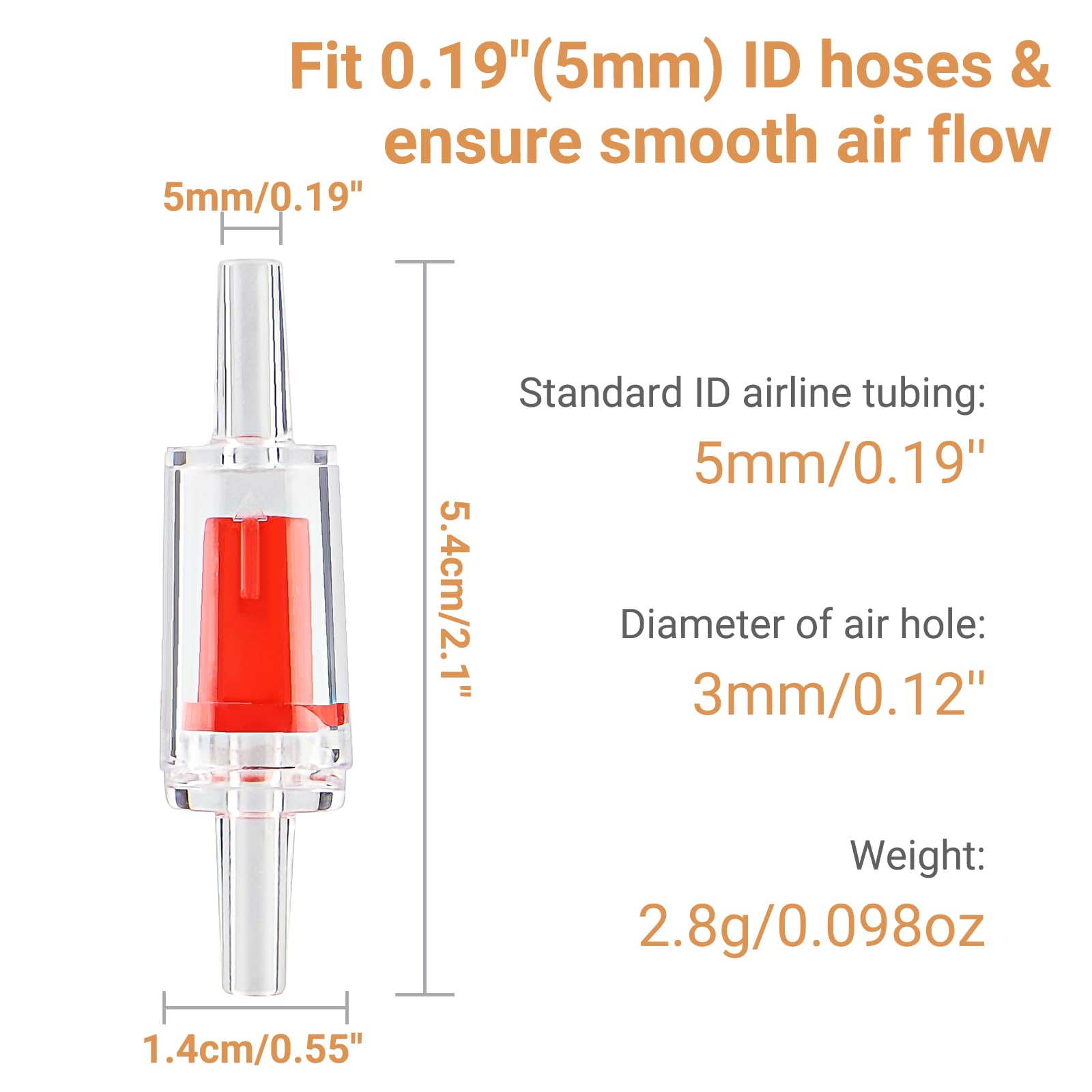 Moonorange 10Pcs Aquarium Air Check Valve, One Way Non-Return Check Valve For Aquarium Air Pump, For 3/16 Inch Airline Tubing, F