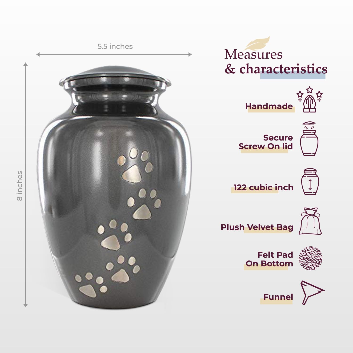 Trupoint Memorials Pet Urn For Dogs And Cats Ashes, Cremation Urns For Pets Up To 122 Lbs – Large, Grey