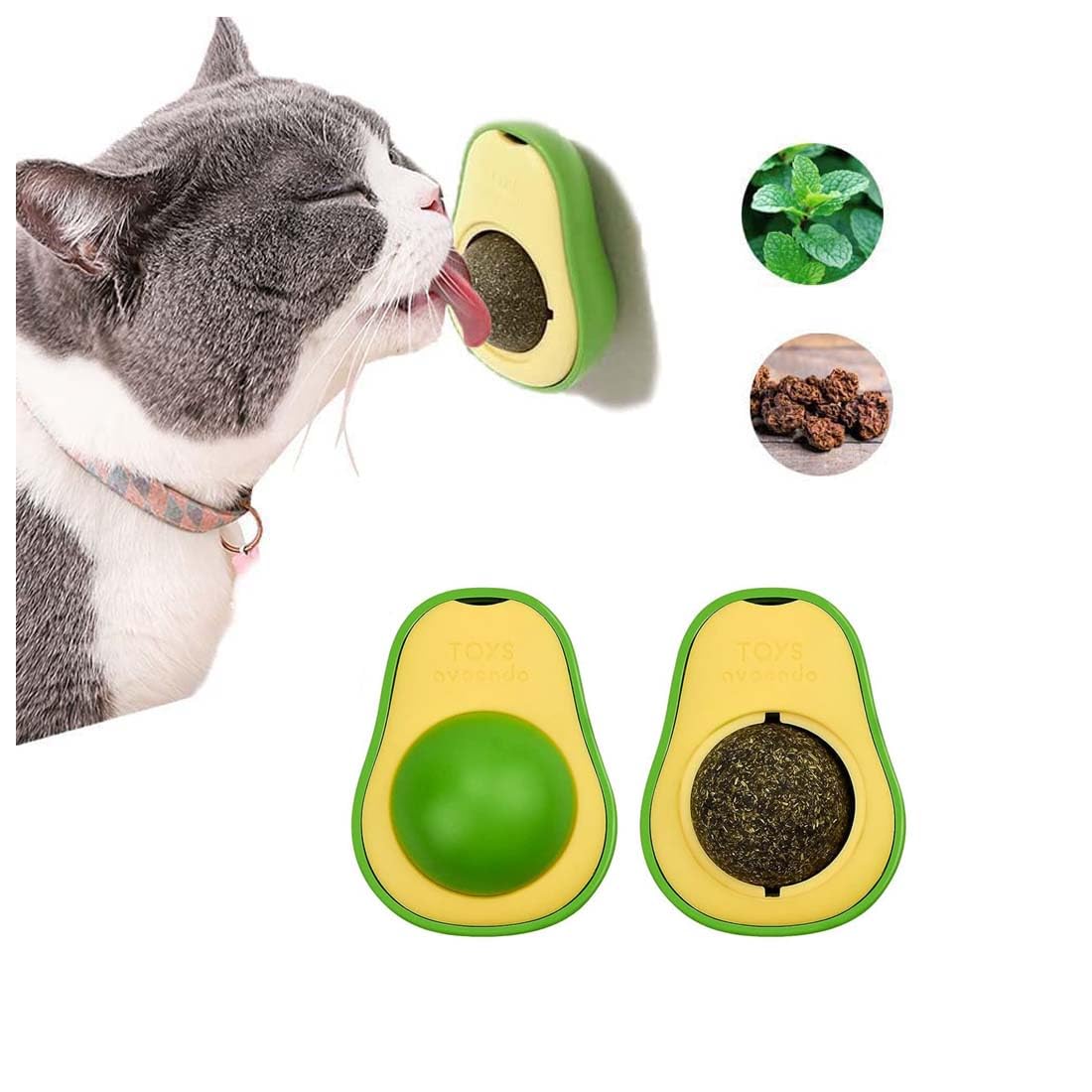 Rvpaws 2Pcs Avocado Shape Catnip Lick Toy For Cats  Wall Mounted Interactive Dental & Stress Relief Toy