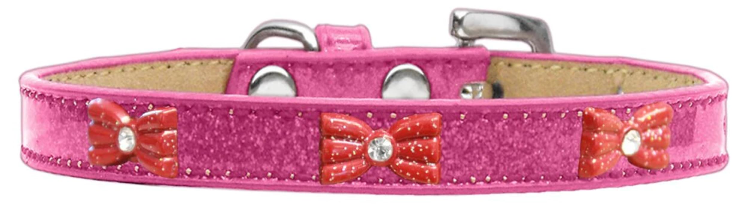 Dog, Puppy & Pet Widget Ice Cream Collar, "Red Glitter Bow" Pink 18