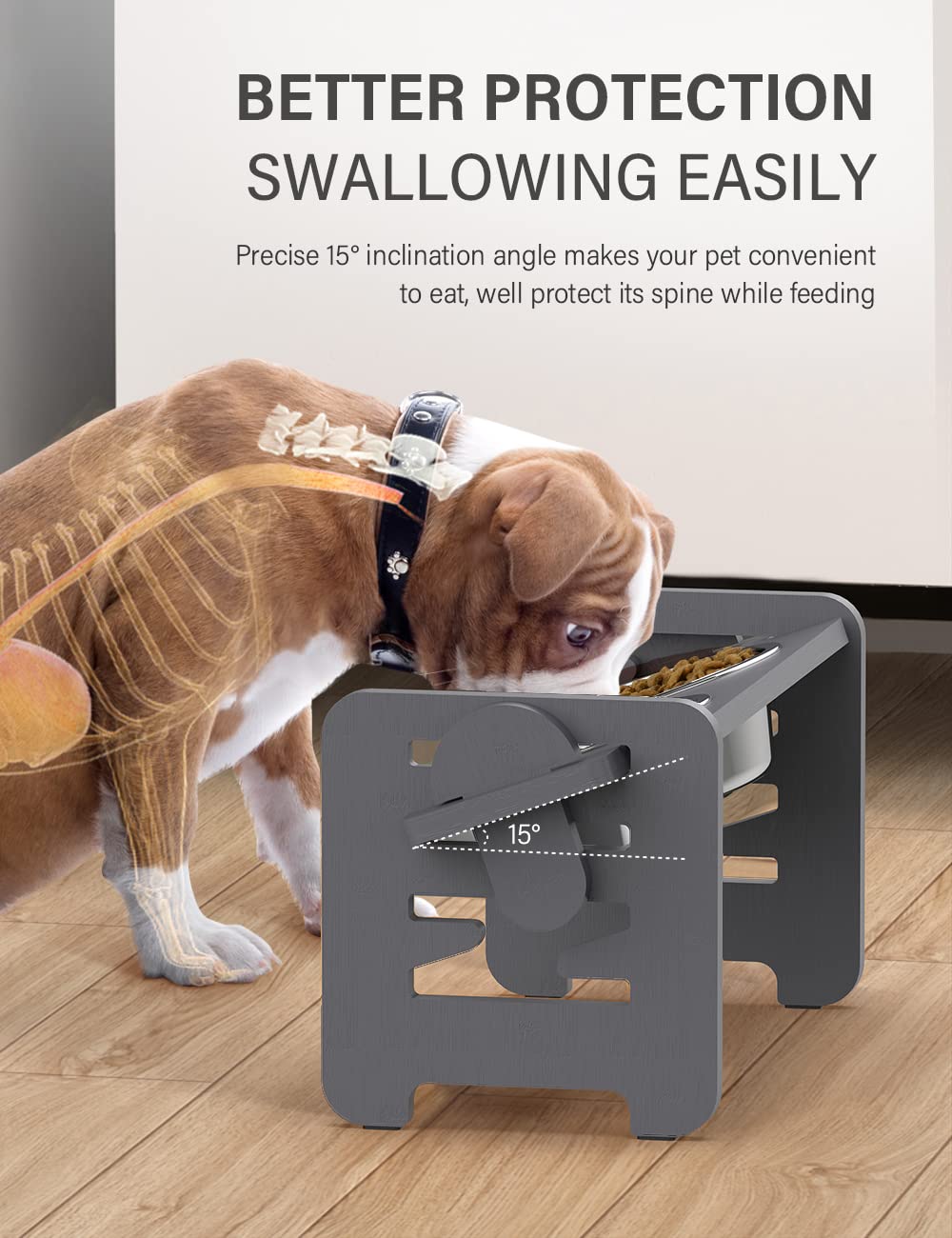 Vantic Elevated Dog Bowls, Adjustable Raised Dog Bowl Stand for Small Puppy and Cats, Sturdy Bamboo Pet Food Feeder with 2 Stain