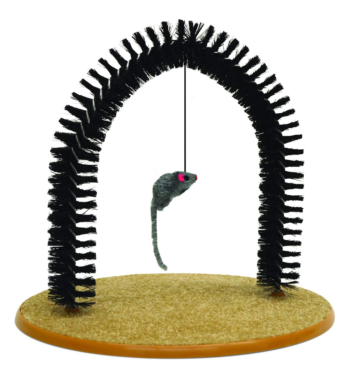 Pet Parade Self-Grooming Playtime Cat Arch - Helps Prevent Hairballs & Controls Shedding - Includes Hanging Toy, Black